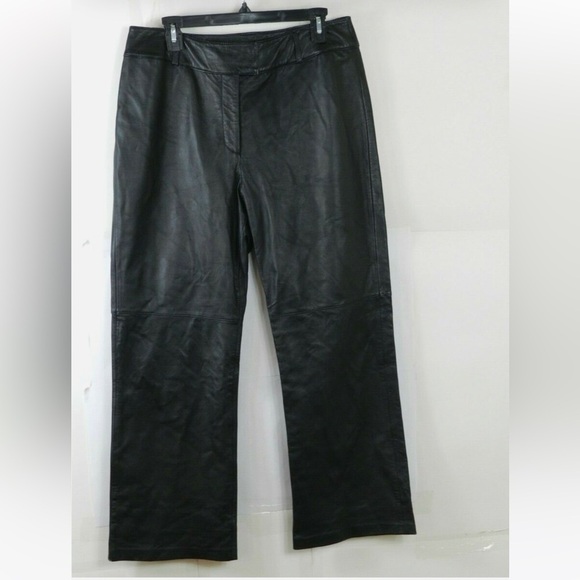 Vintage Alfani Black Leather Pants Bootcut Lined - Picture 1 of 4